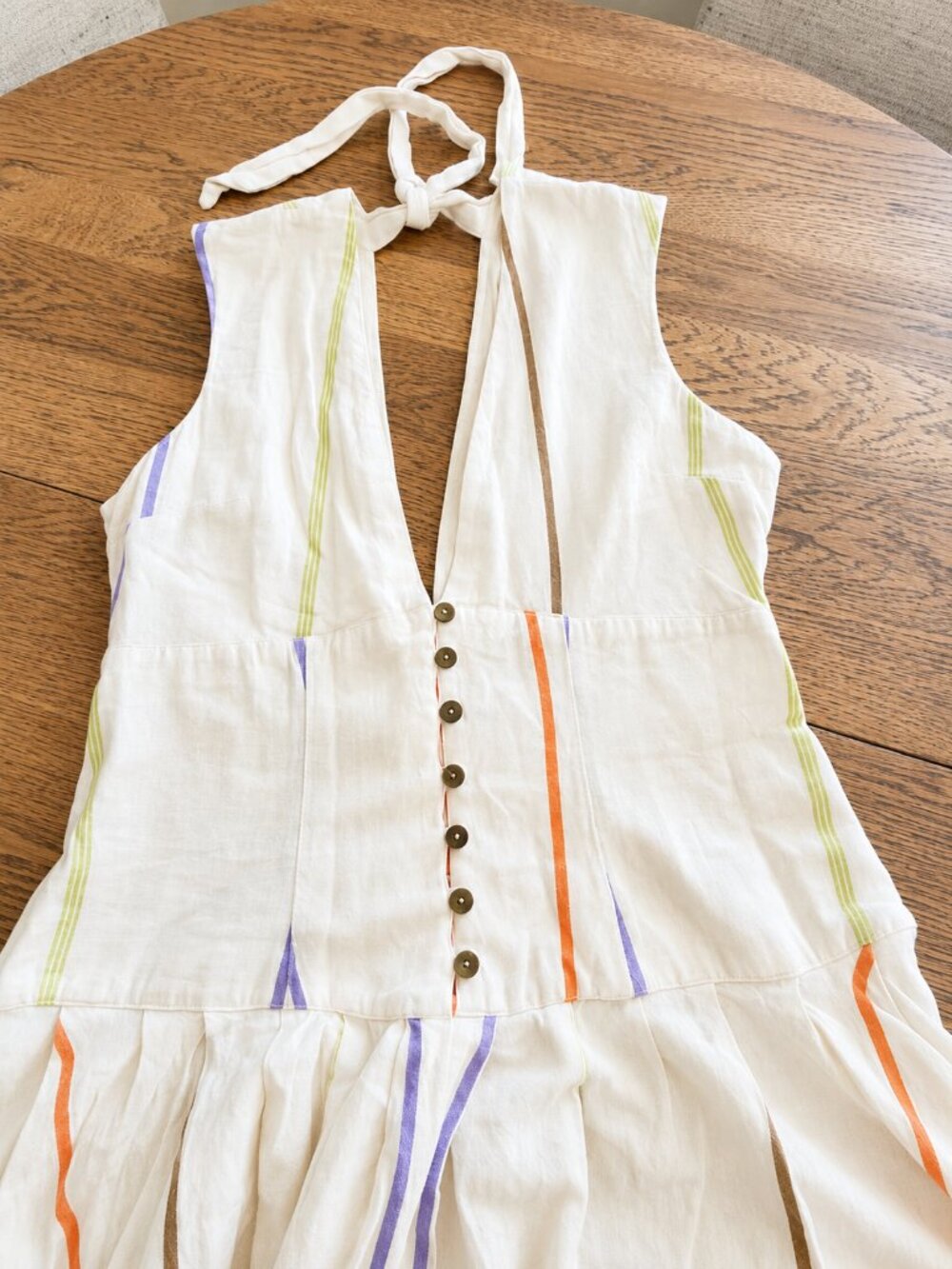 Free People Ivory Striped High-Low Maxi Dress | Boho Button Front Resort Dress L - Picture 3 of 7